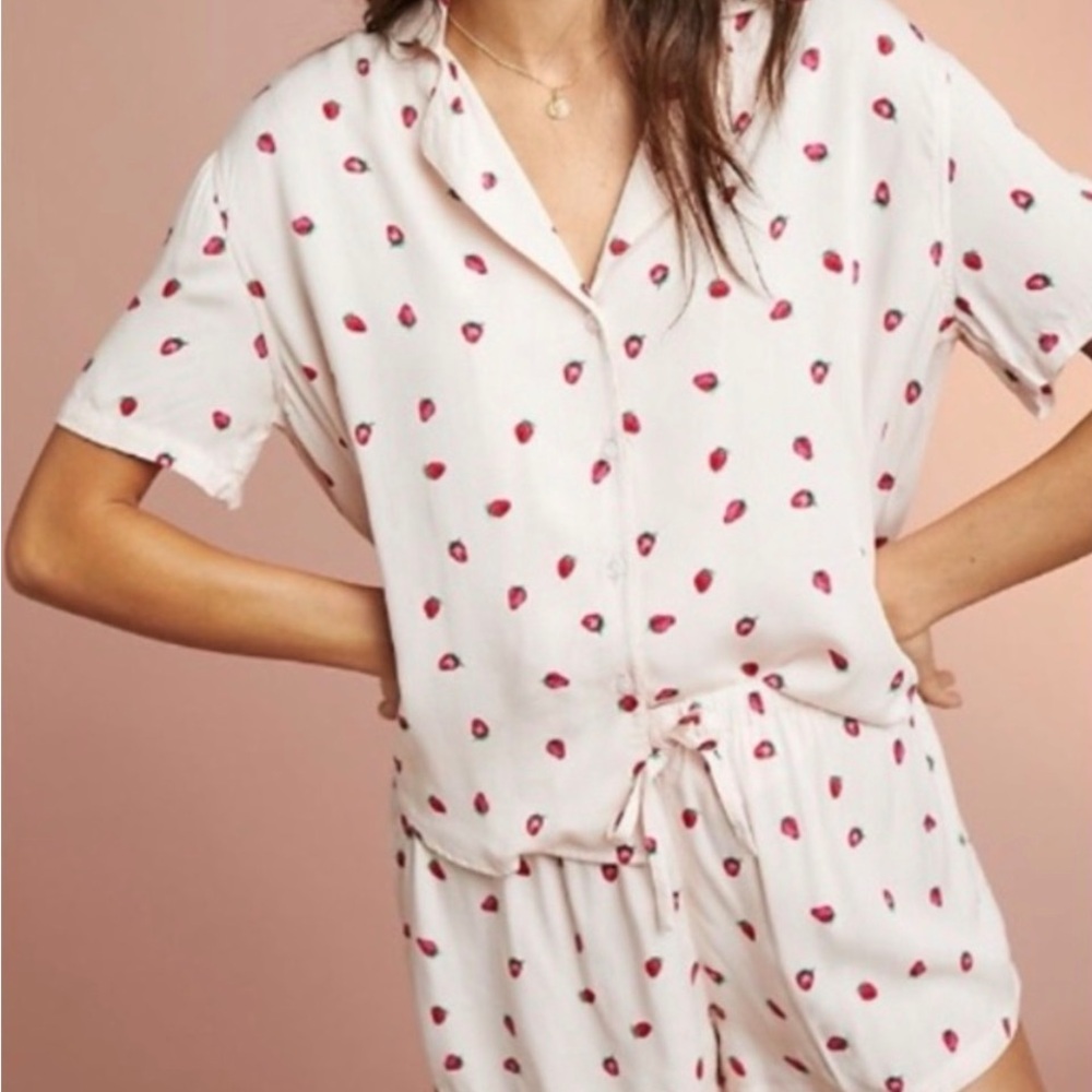 Rails Pink and Red Pajama Set with Strawberries